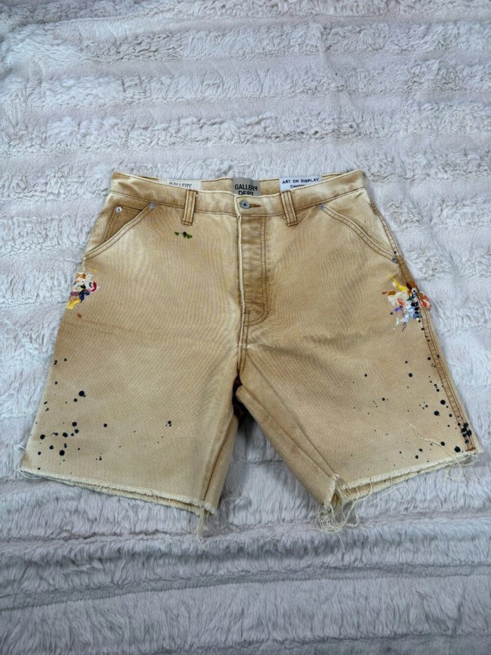 Gallery Dept. Mens Paint Splatter Denim Carpenter Shorts Tan Size 32
